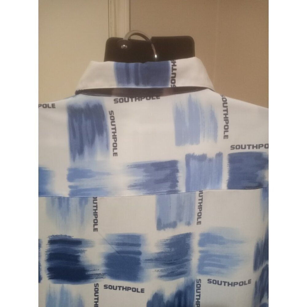 Vintage South Pole Shirt Button Up Polo Men's 2XL Blue All Over Print 90's Y2K - Picture 9 of 13